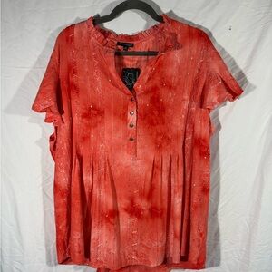 Women's Coral Button-Down Top with sparkle!